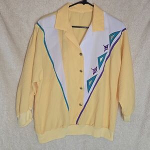 Vintage Top Bold Yellow/White V-shaped Front Panel 80s or 90s Retro Aesthetic